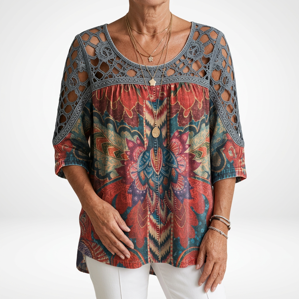 Zénaïde™ — Blouse imprimée ethnique bohème féminité naturelle