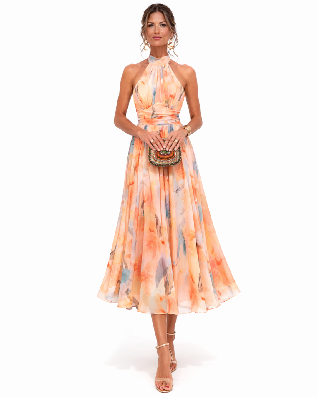 Auréliane™ — Robe midi fluide à imprimé artistique raffiné