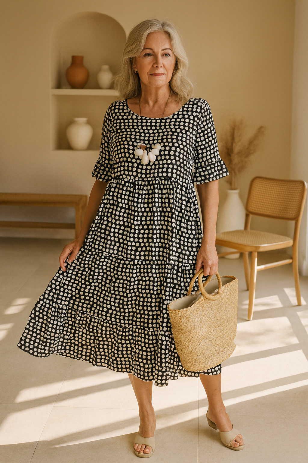Noémie™ — Robe midi fluide élégante naturelle