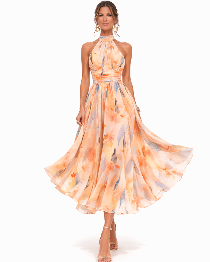 Auréliane™ — Robe midi fluide à imprimé artistique raffiné