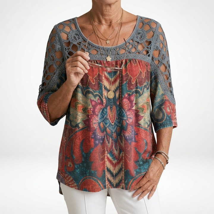 Zénaïde™ — Blouse imprimée ethnique bohème féminité naturelle