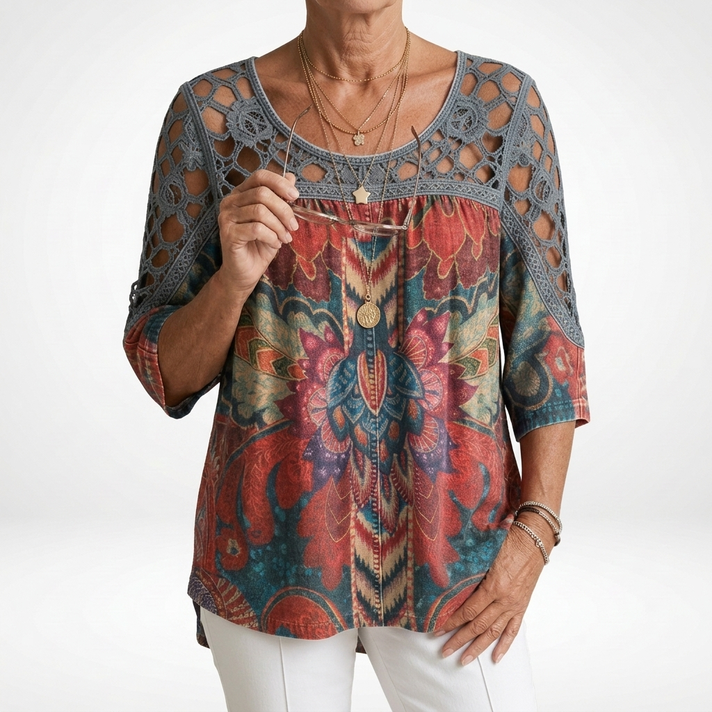 Zénaïde™ — Blouse imprimée ethnique bohème féminité naturelle