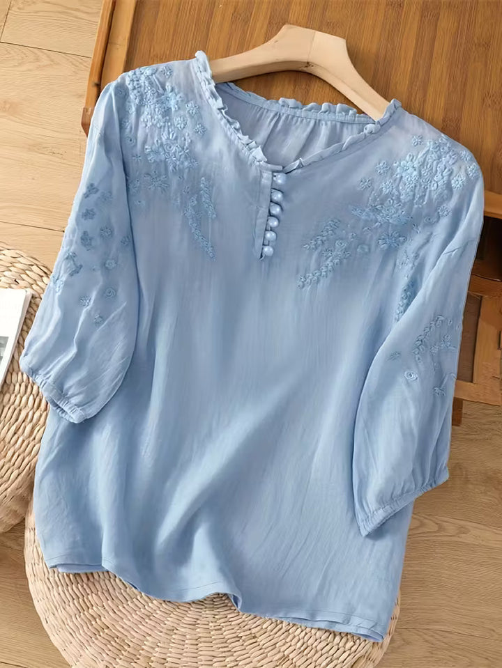 Éléna™ — Blouse brodée élégante en lin mélangé