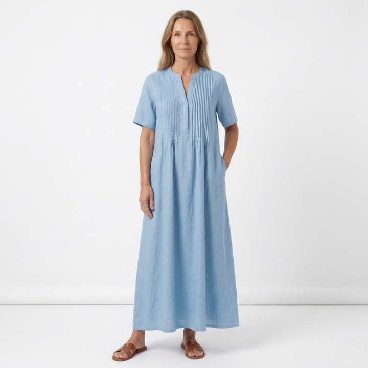 Laure - Robe plissée en coton et lin