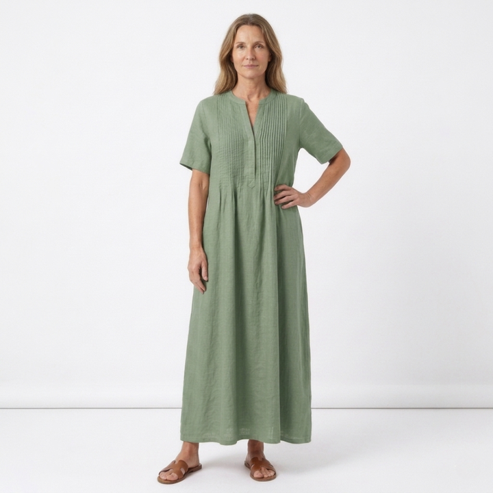 Laure - Robe plissée en coton et lin