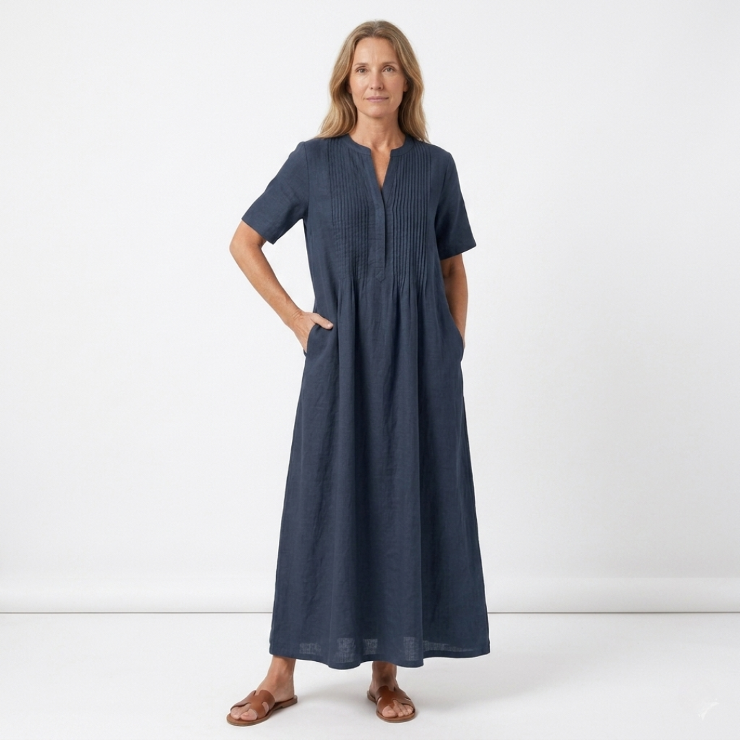 Laure - Robe plissée en coton et lin