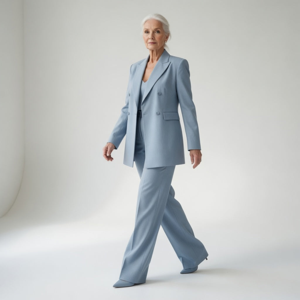 Élisabeth™ — Tailleur pantalon bleu glacier élégance structurée