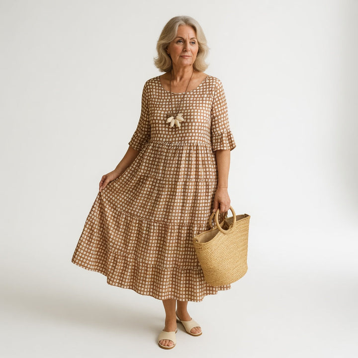 Noémie™ — Robe midi fluide élégante naturelle