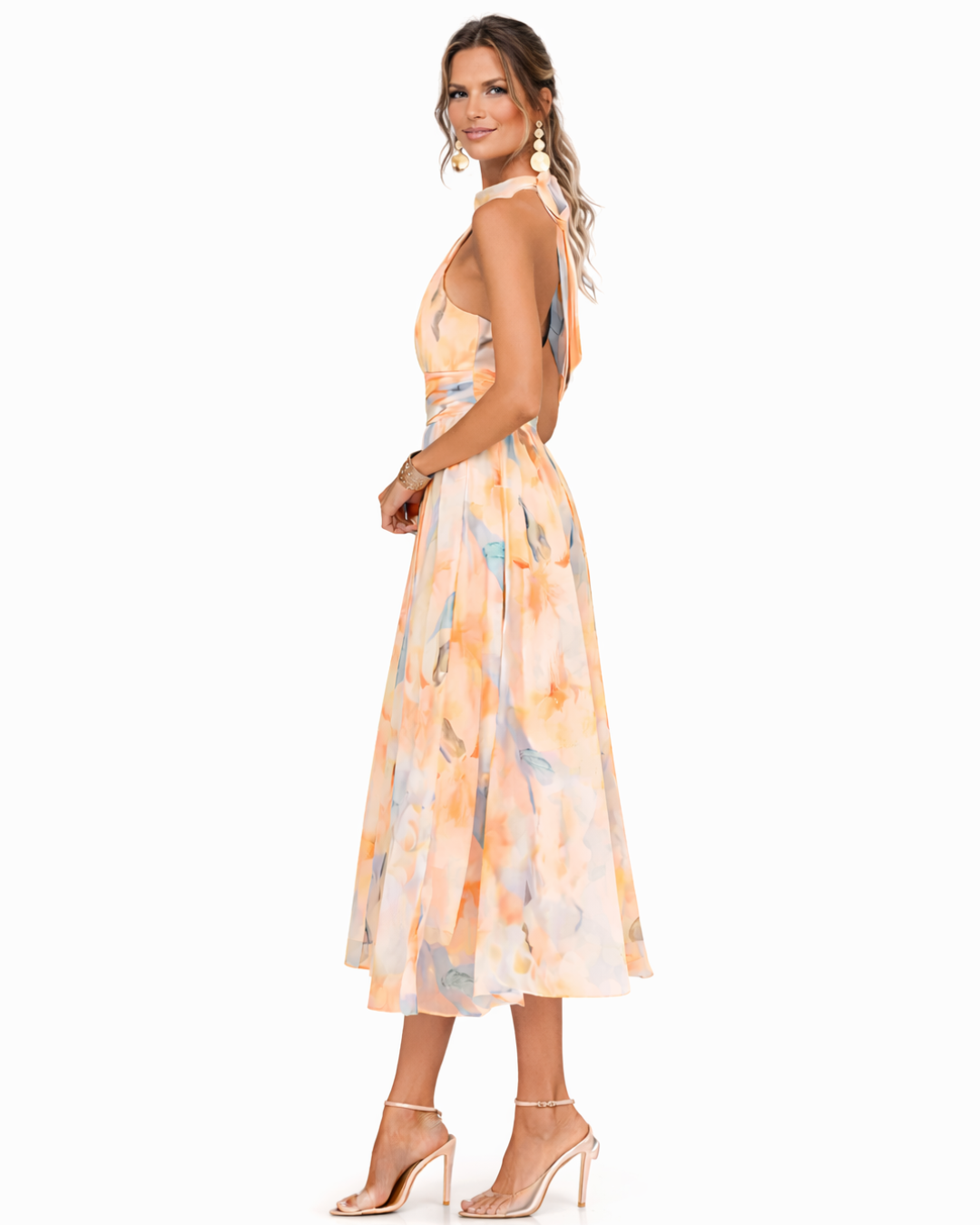 Auréliane™ — Robe midi fluide à imprimé artistique raffiné