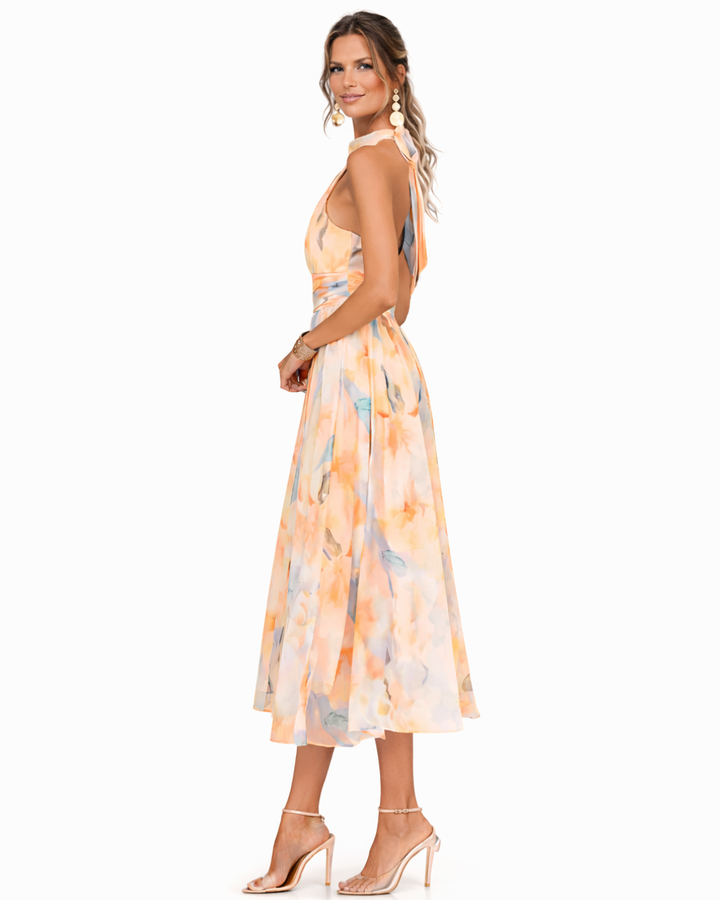 Auréliane™ — Robe midi fluide à imprimé artistique raffiné