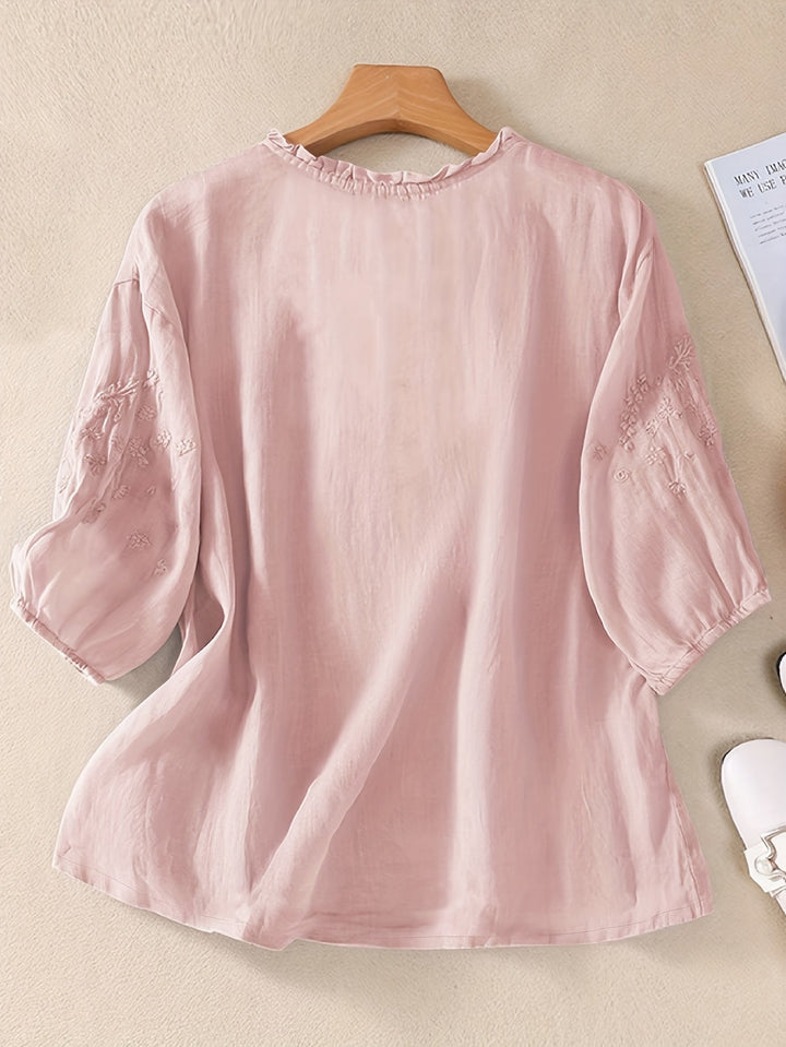 Éléna™ — Blouse brodée élégante en lin mélangé