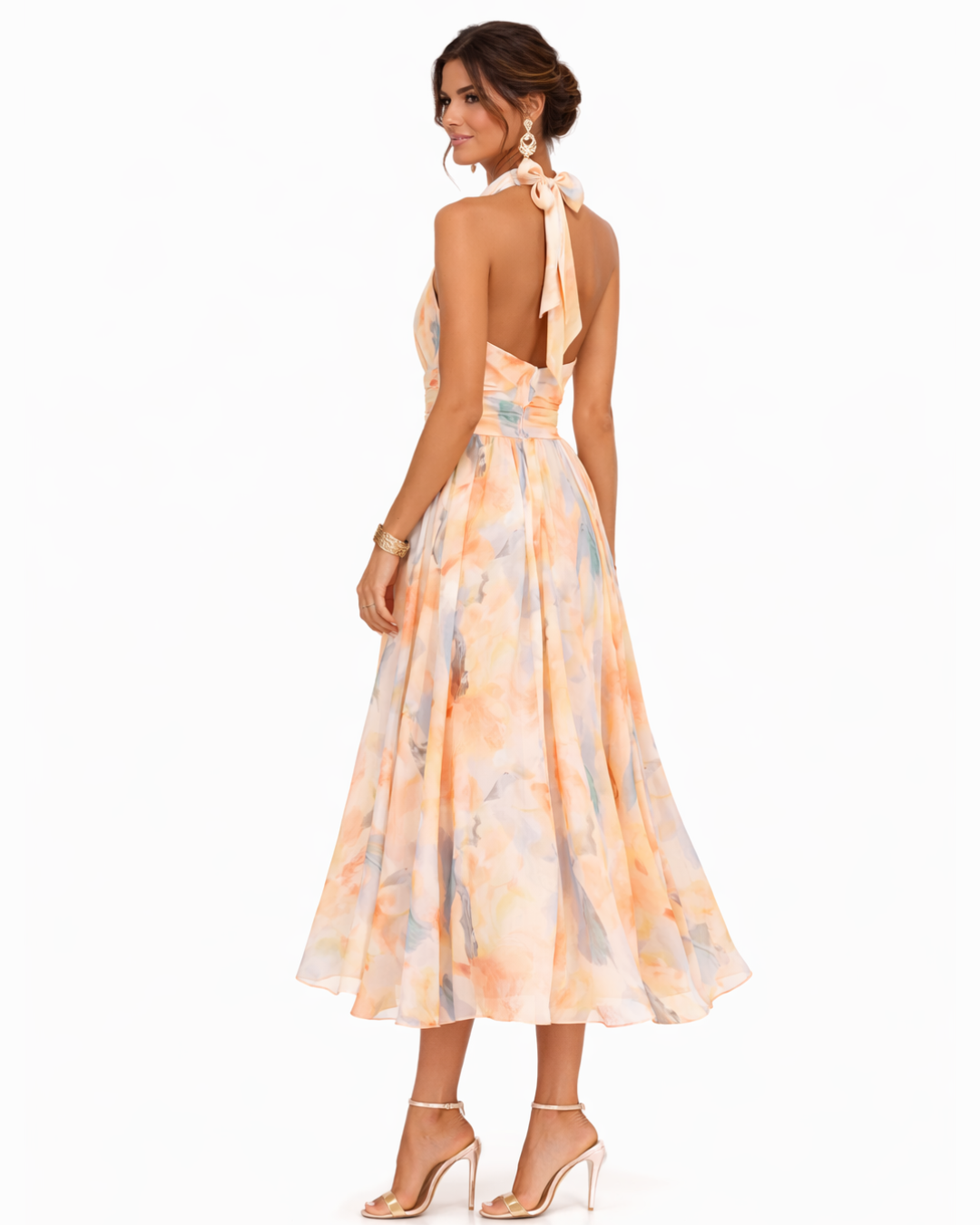 Auréliane™ — Robe midi fluide à imprimé artistique raffiné
