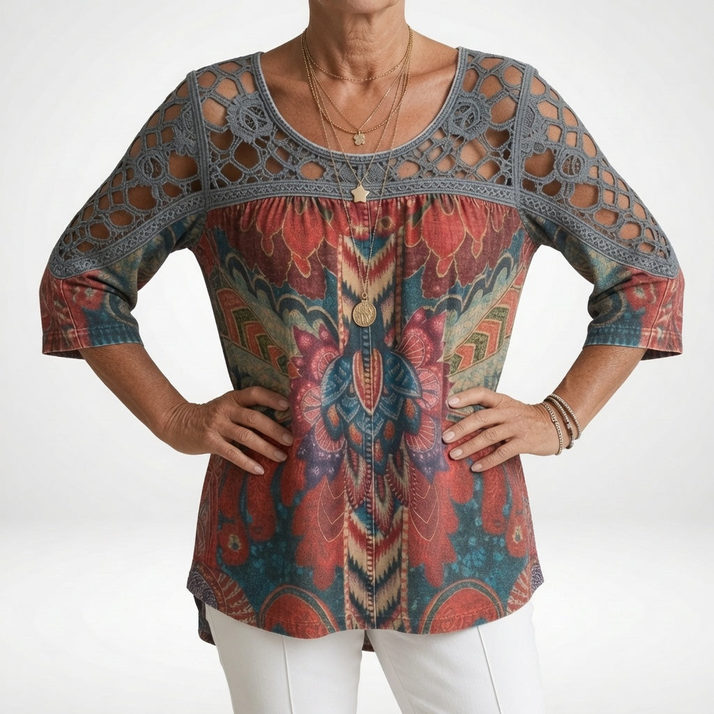 Zénaïde™ — Blouse imprimée ethnique bohème féminité naturelle