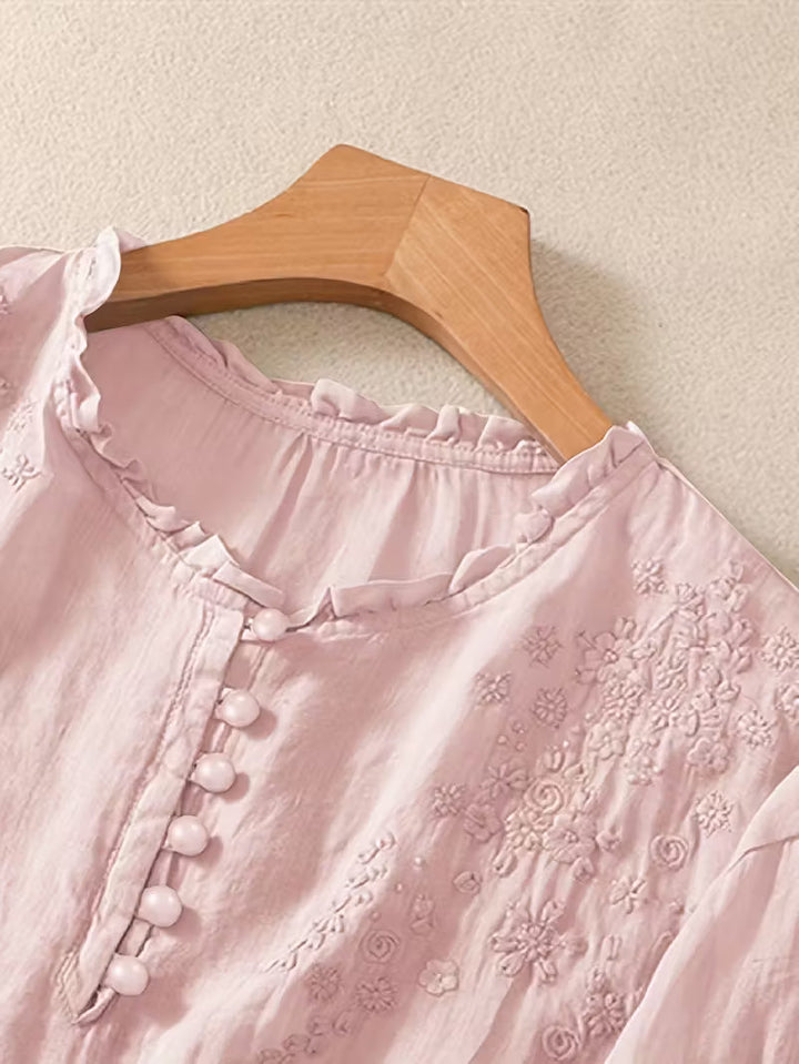 Éléna™ — Blouse brodée élégante en lin mélangé