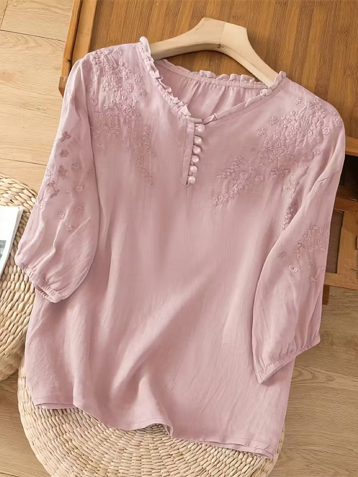 Éléna™ — Blouse brodée élégante en lin mélangé