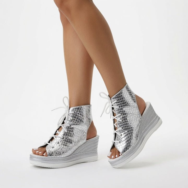 Lacéoline™ — Sneaker compensée bout ouvert lacets urbaine