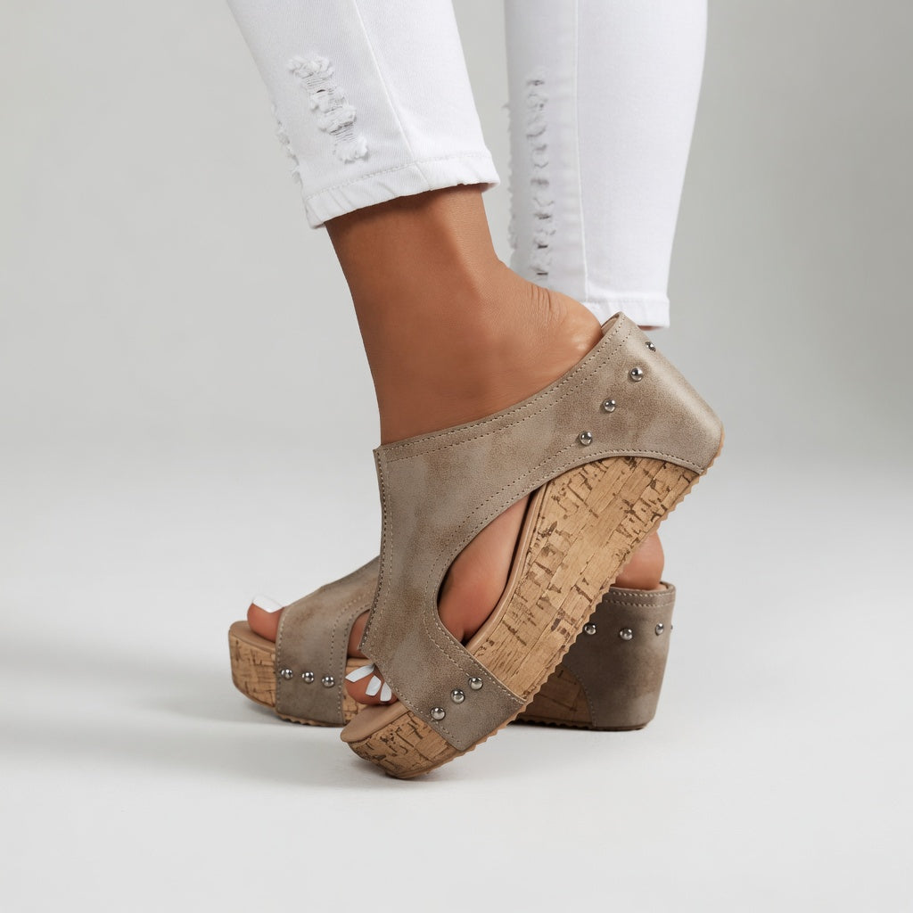 Guillemette™ — Mule plateforme liège cloutée allure bohème
