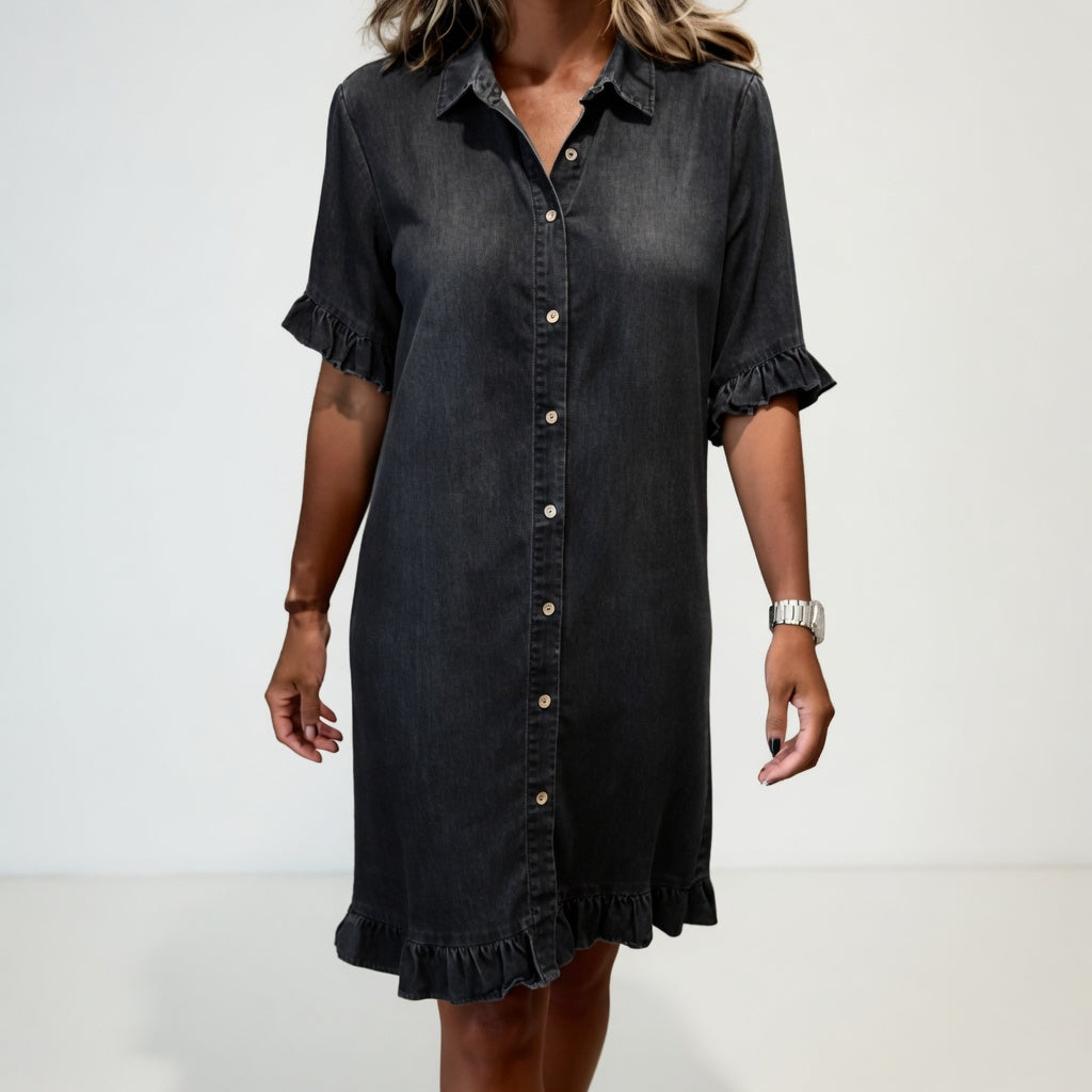 Rozenn™ — Robe chemise denim volantée charme décontracté