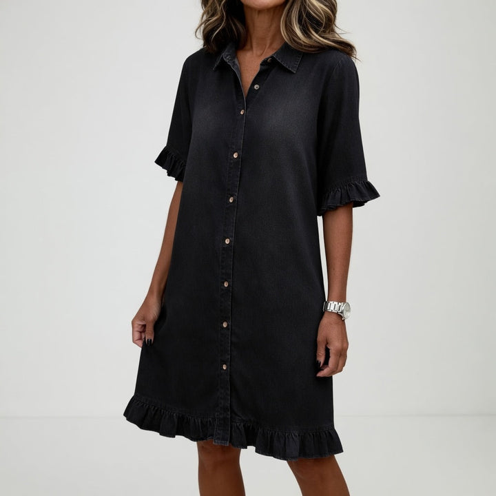Fanette™ — Robe chemise denim effilochée charme décontracté