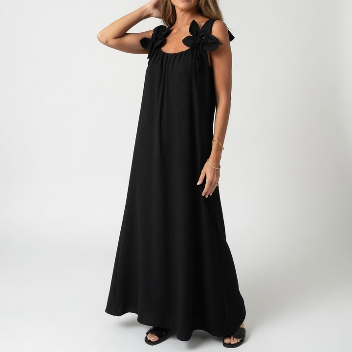 Sévrine™ — Robe maxi fluide à épaules fleuries élégance estivale naturelle