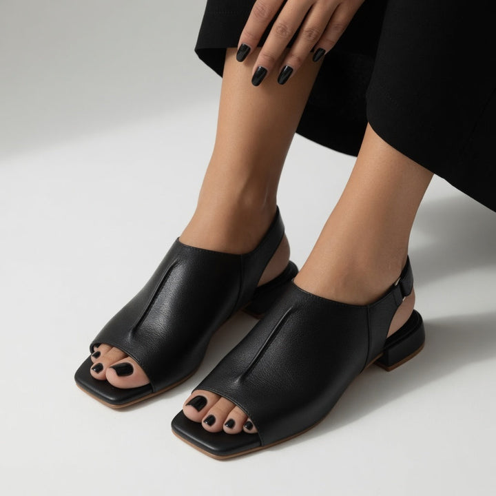 Séraphelle™ — Sandale bout carré talon bas élégance minimaliste