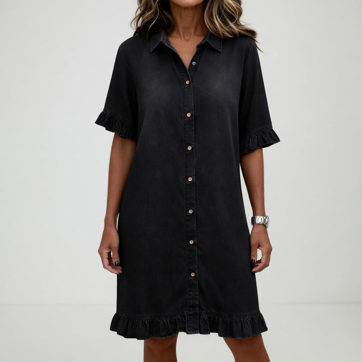 Fanette™ — Robe chemise denim effilochée charme décontracté