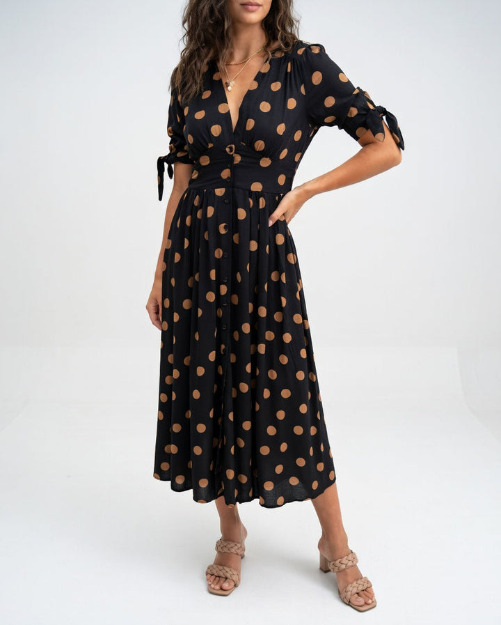 Clarisse™ — Robe midi à pois élégance naturelle