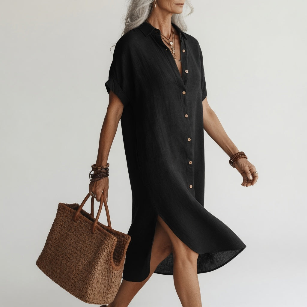 Évanélie™ — Robe chemise midi premium respirante allure parisienne