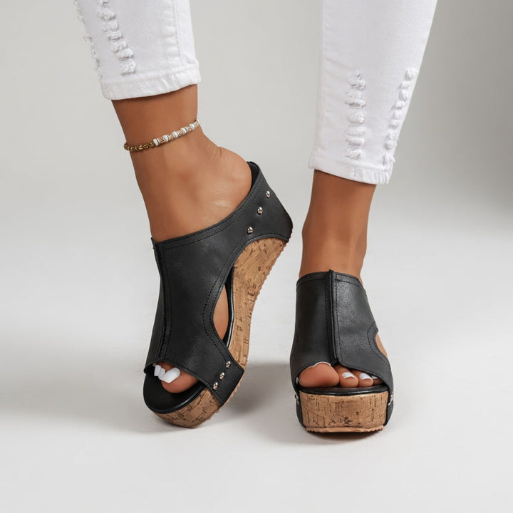 Guillemette™ — Mule plateforme liège cloutée allure bohème