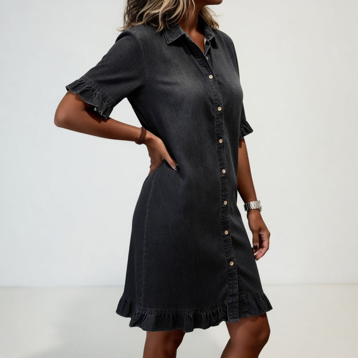 Rozenn™ — Robe chemise denim volantée charme décontracté