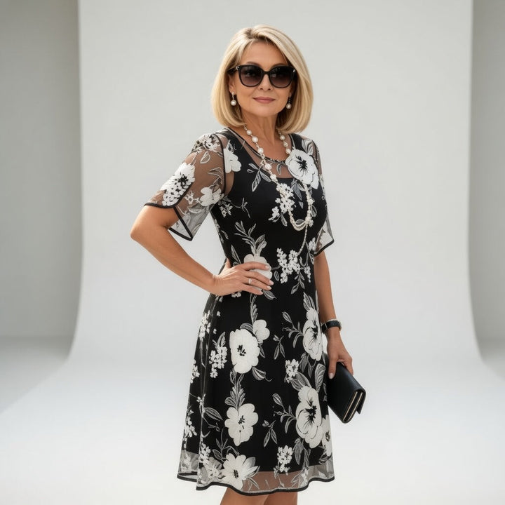 Wulfhilde™ — Robe chiffon florale élégance intemporelle