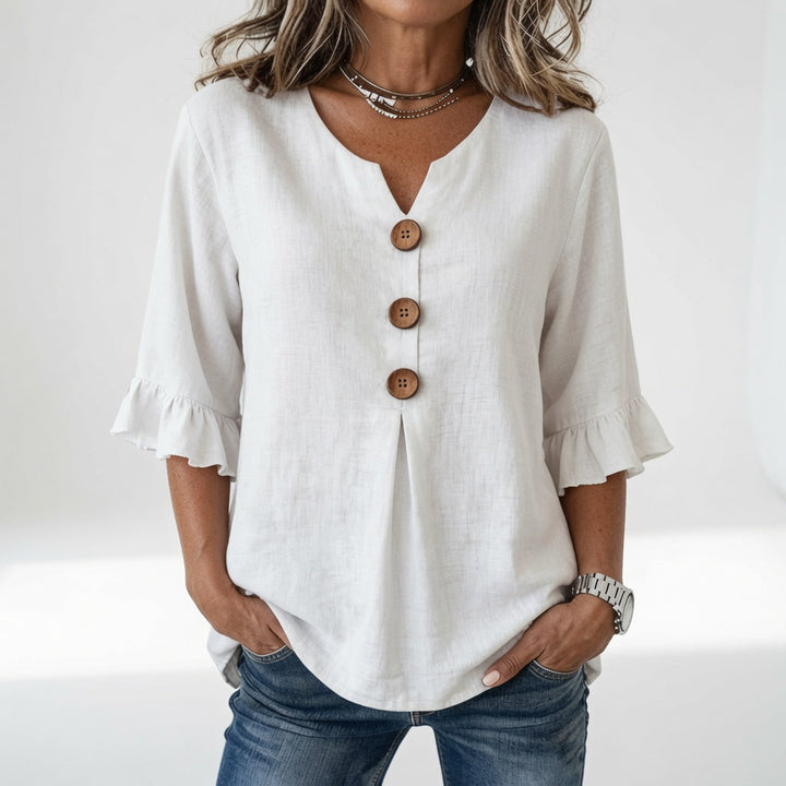 Rosanne™ — Blouse col V boutons manches volantées élégance décontractée