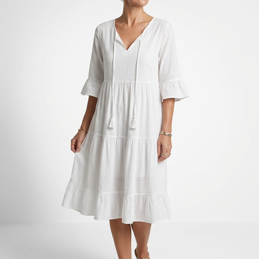 Côtelune™ — Robe smockée col V manches volantées