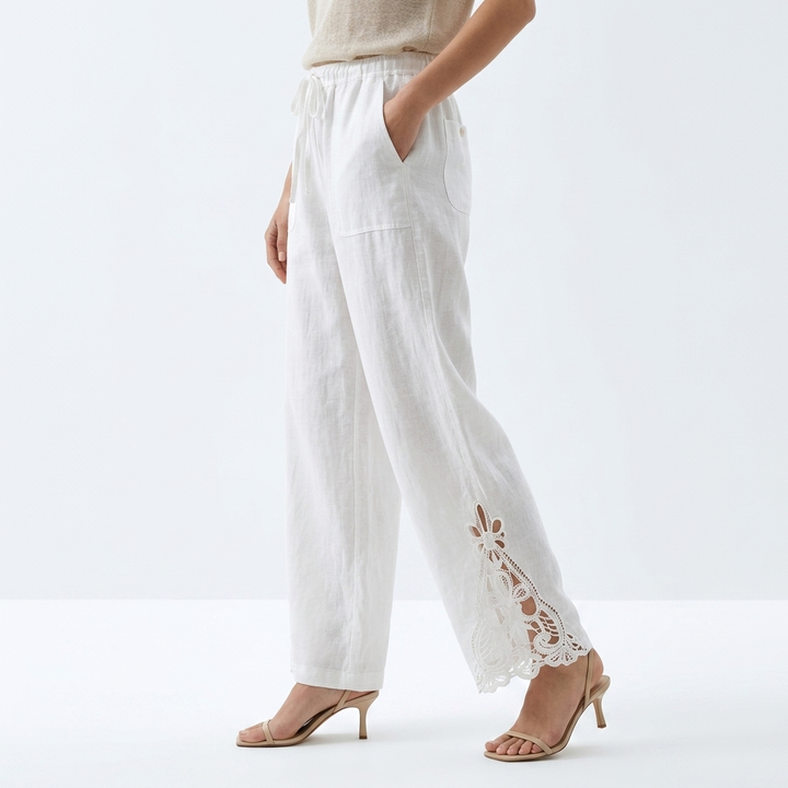 Perrine™ — Pantalon large cropped ourlet dentelle élégance urbaine estivale
