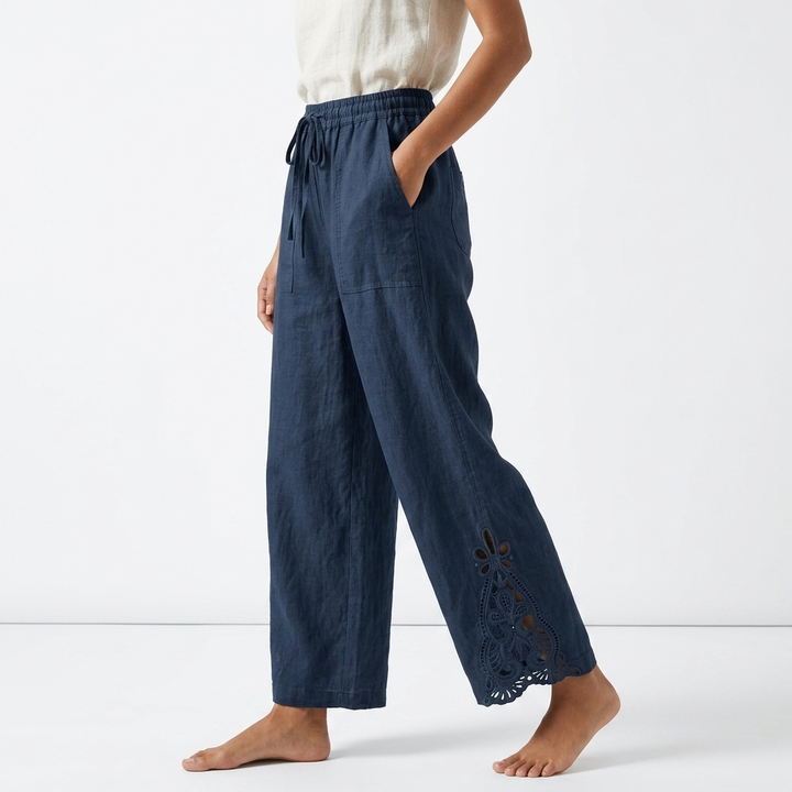 Perrine™ — Pantalon large cropped ourlet dentelle élégance urbaine estivale
