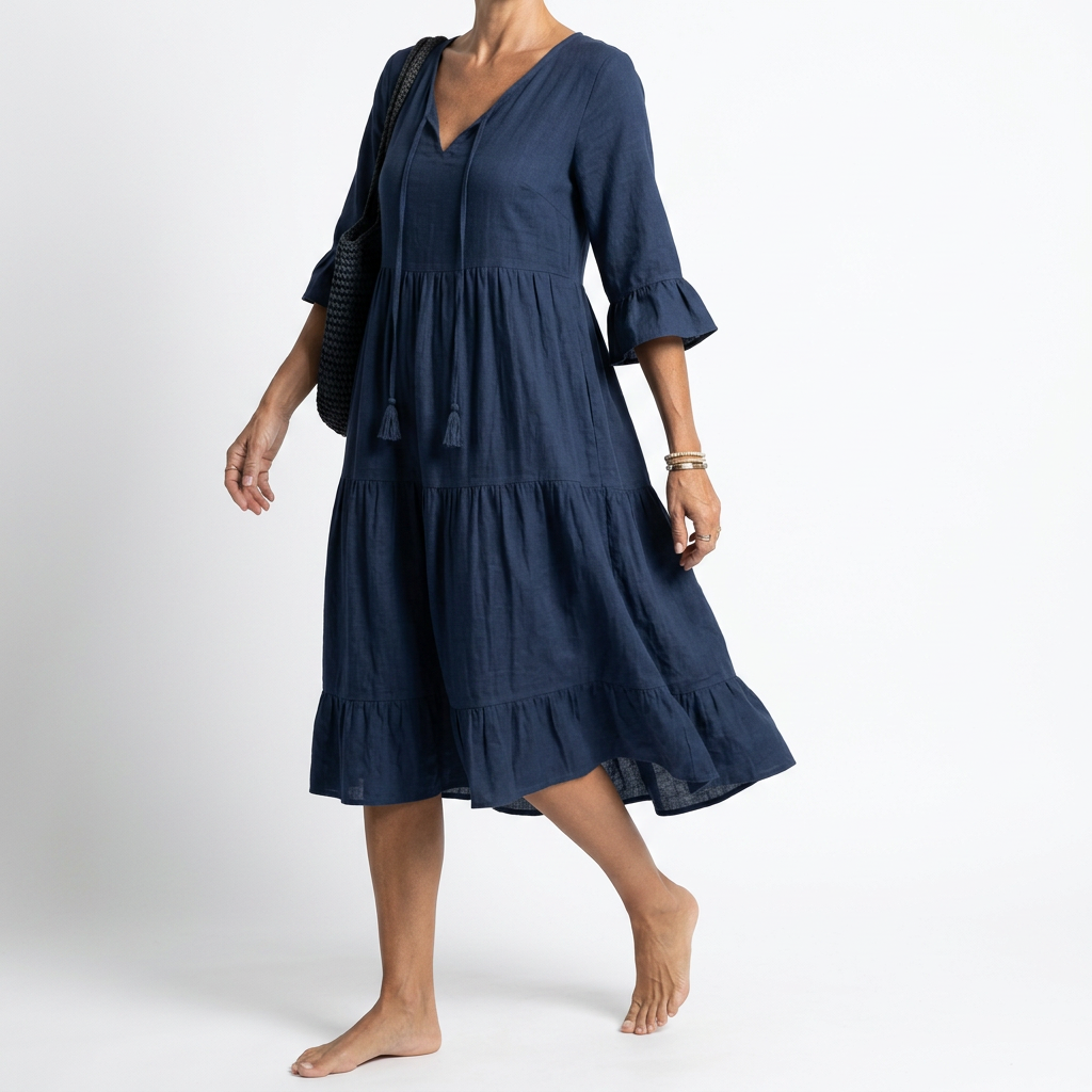 Côtelune™ — Robe smockée col V manches volantées