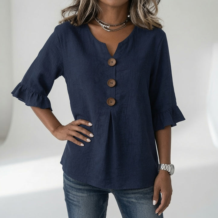 Rosanne™ — Blouse col V boutons manches volantées élégance décontractée