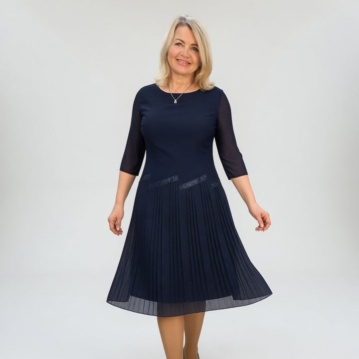Christèle™ — Robe mi-longue plissée élégance sophistiquée