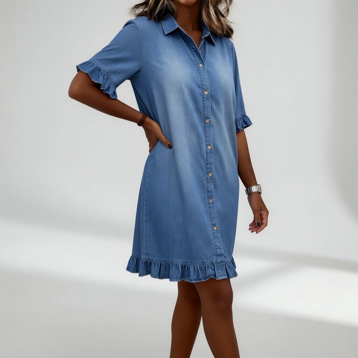 Rozenn™ — Robe chemise denim volantée charme décontracté