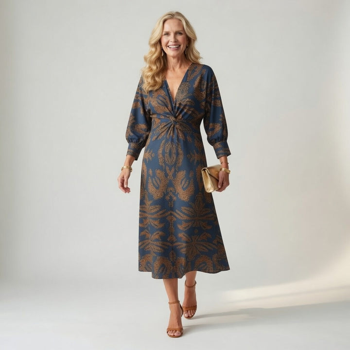 Hortense™ — Robe midi wrap imprimée élégante
