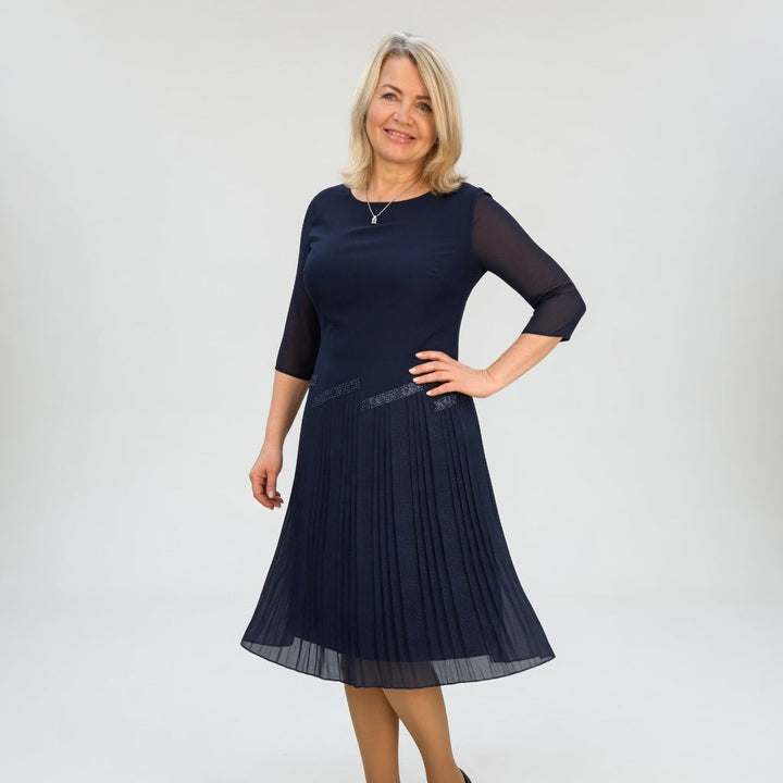 Christèle™ — Robe mi-longue plissée élégance sophistiquée