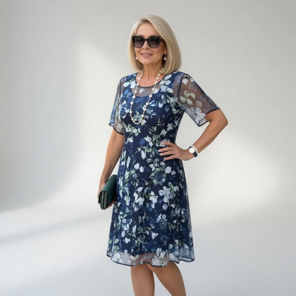 Wulfhilde™ — Robe chiffon florale élégance intemporelle