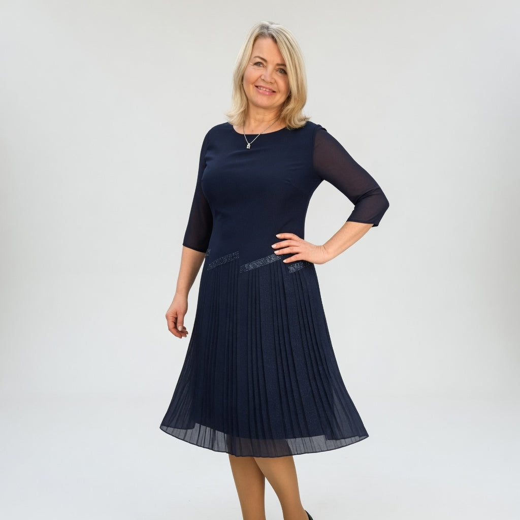 Christèle™ — Robe mi-longue plissée élégance sophistiquée