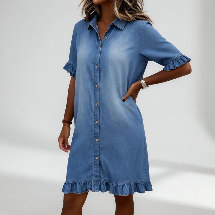 Rozenn™ — Robe chemise denim volantée charme décontracté
