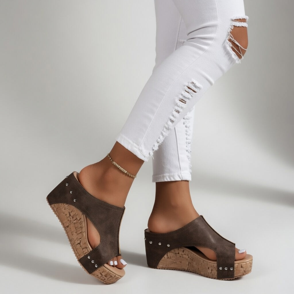 Guillemette™ — Mule plateforme liège cloutée allure bohème