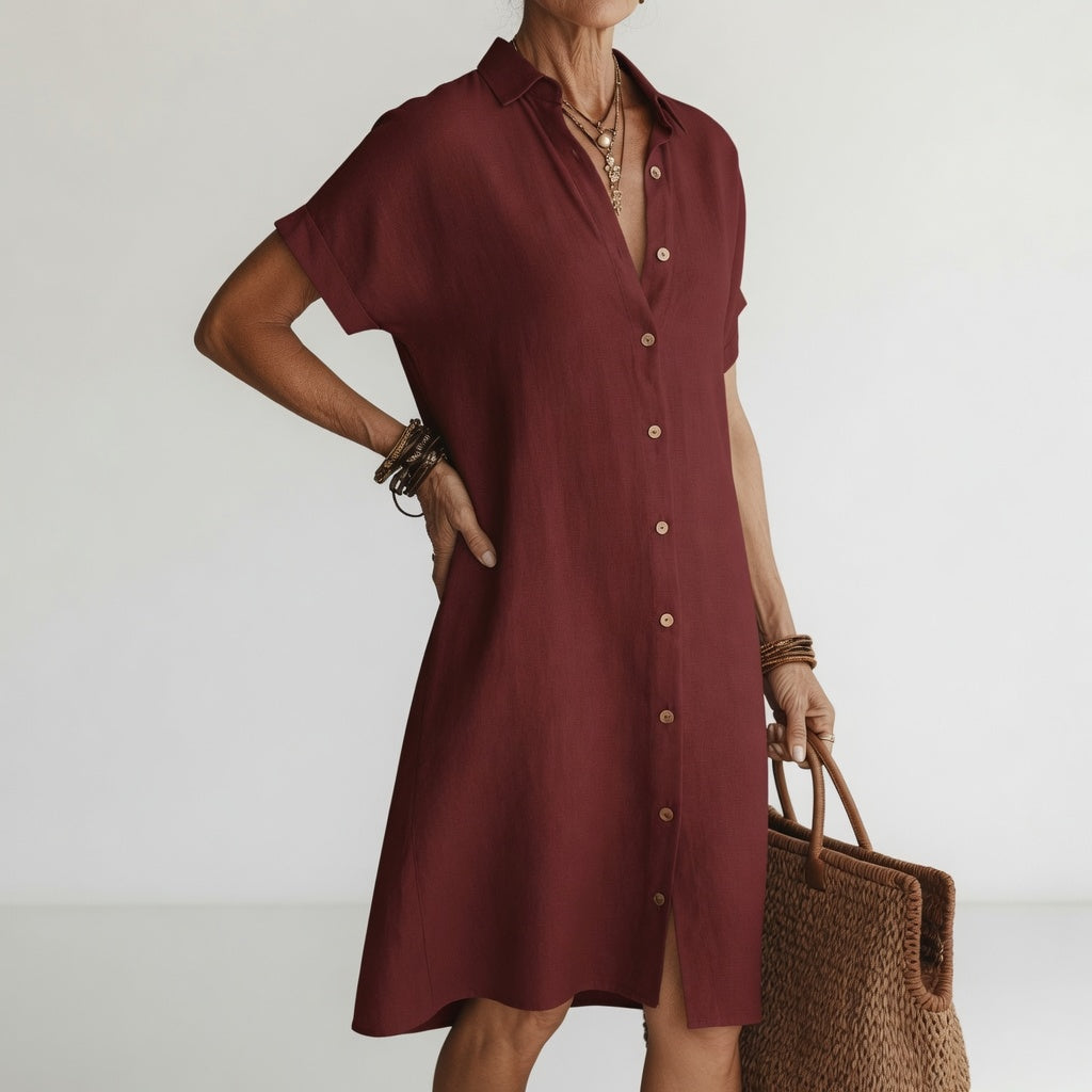 Évanélie™ — Robe chemise midi premium respirante allure parisienne