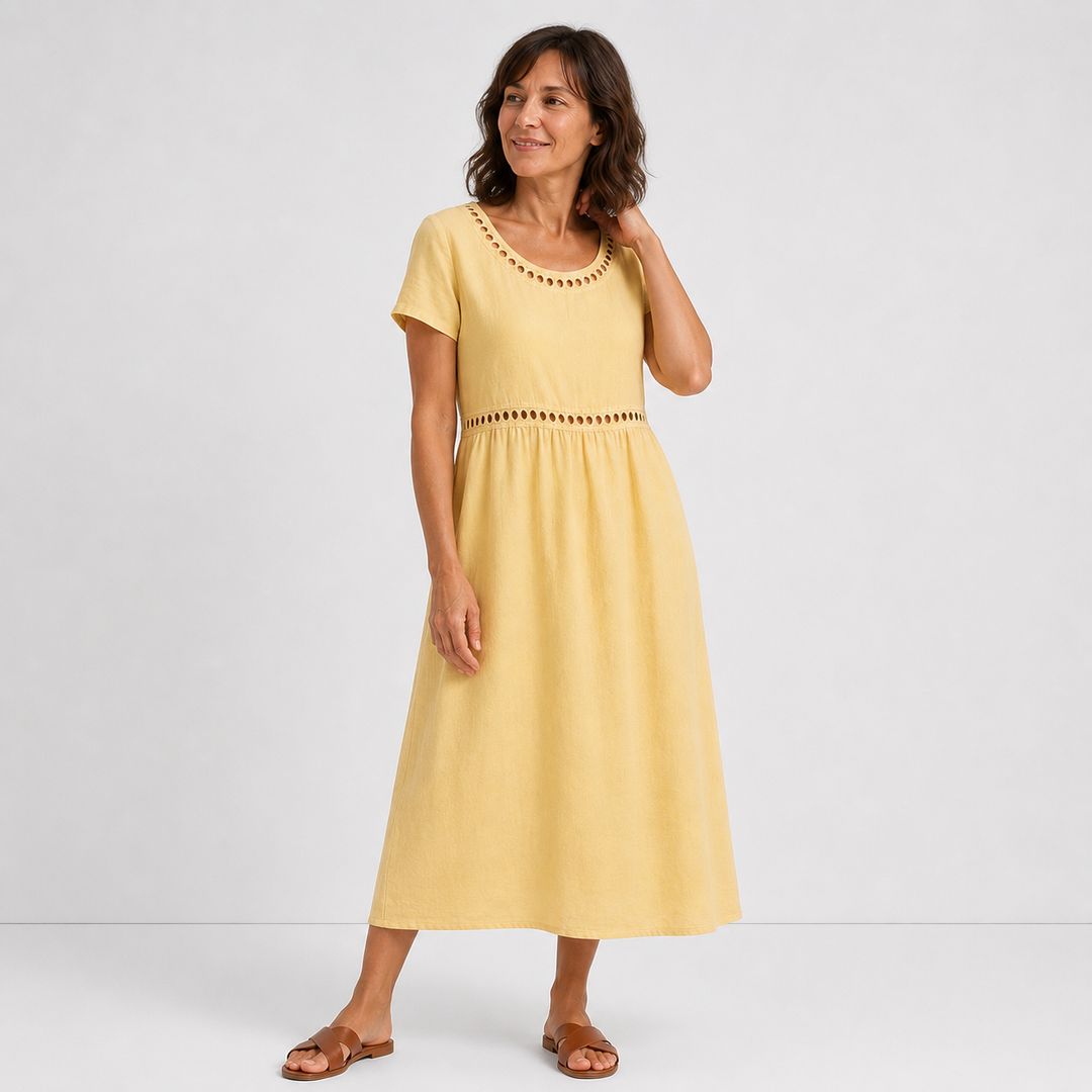 Perrine - Robe mi-longue coton brodée