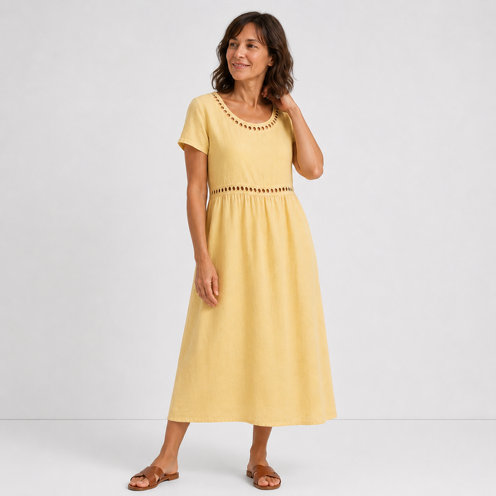 Perrine - Robe mi-longue coton brodée