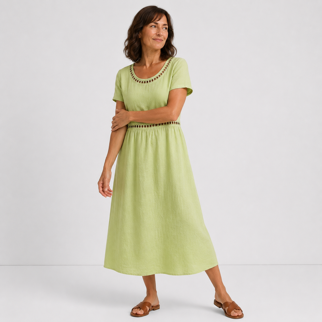 Perrine - Robe mi-longue coton brodée