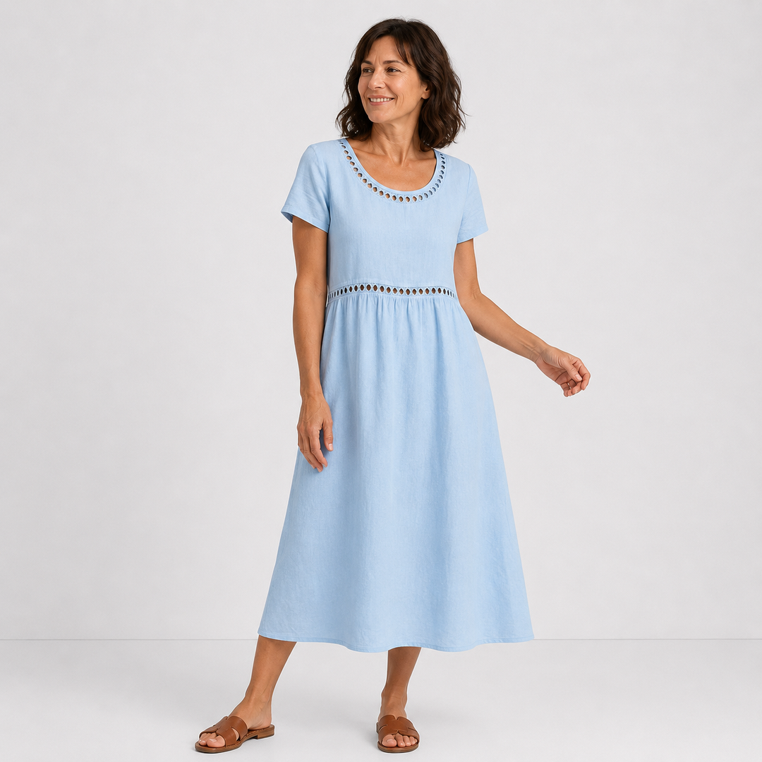 Perrine - Robe mi-longue coton brodée